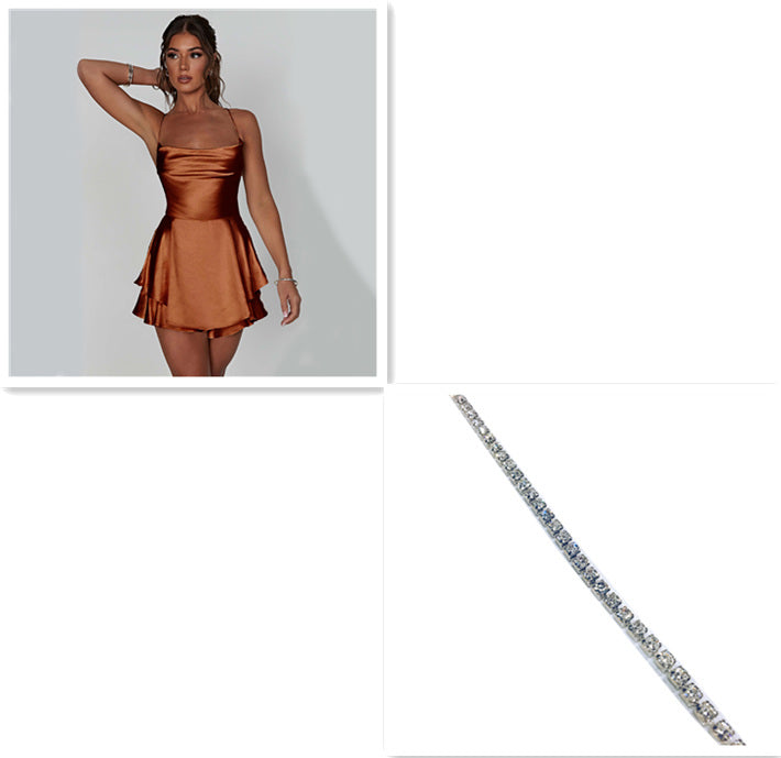 Robe Courte Élégante Femme – Satin, Dos Nu, Bretelles Fines et Lacée