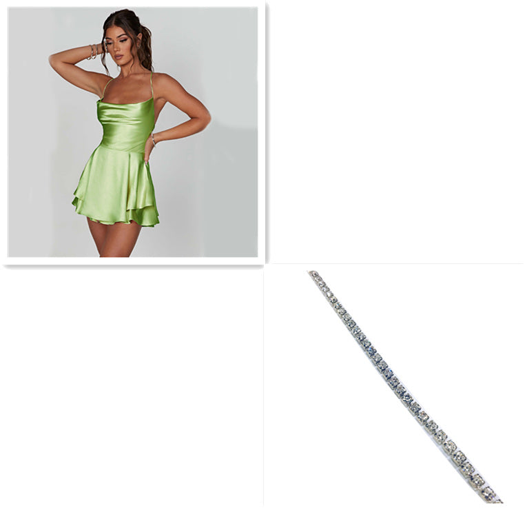Robe Courte Élégante Femme – Satin, Dos Nu, Bretelles Fines et Lacée