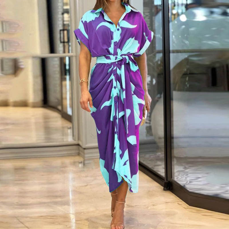 Robe chemise longue élégante à ceinture – Mode femme chic et tendance