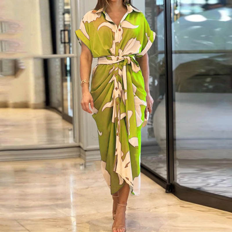 Robe chemise longue élégante à ceinture – Mode femme chic et tendance
