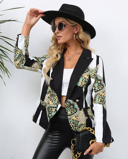 Blazer Imprimé Graphique Élégant pour Femme