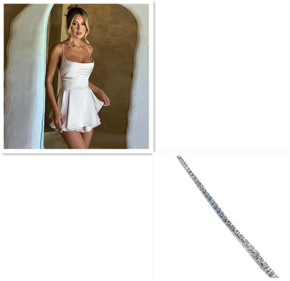 Robe Courte Élégante Femme – Satin, Dos Nu, Bretelles Fines et Lacée