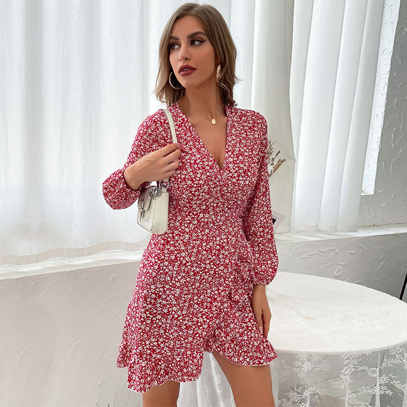 Robe Portefeuille à Imprimé Fleuri et Volants Féminins