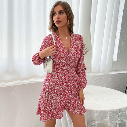Robe Portefeuille à Imprimé Fleuri et Volants Féminins