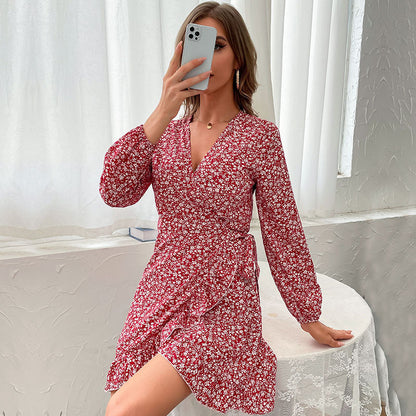 Robe Portefeuille à Imprimé Fleuri et Volants Féminins