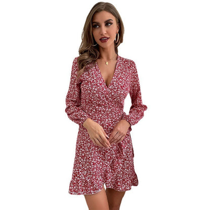 Robe Portefeuille à Imprimé Fleuri et Volants Féminins